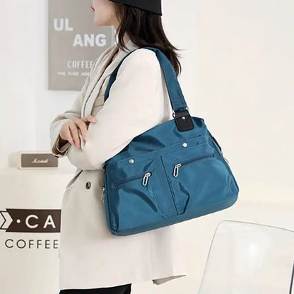 Women’s Multi-Pocket Nylon Shoulder Bag – Water-Resistant Work Tote with Laptop Compartment