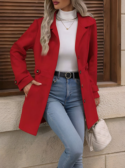 Women’s Trench Coat – Single-Breasted Coat with Adjustable Waist Tabs