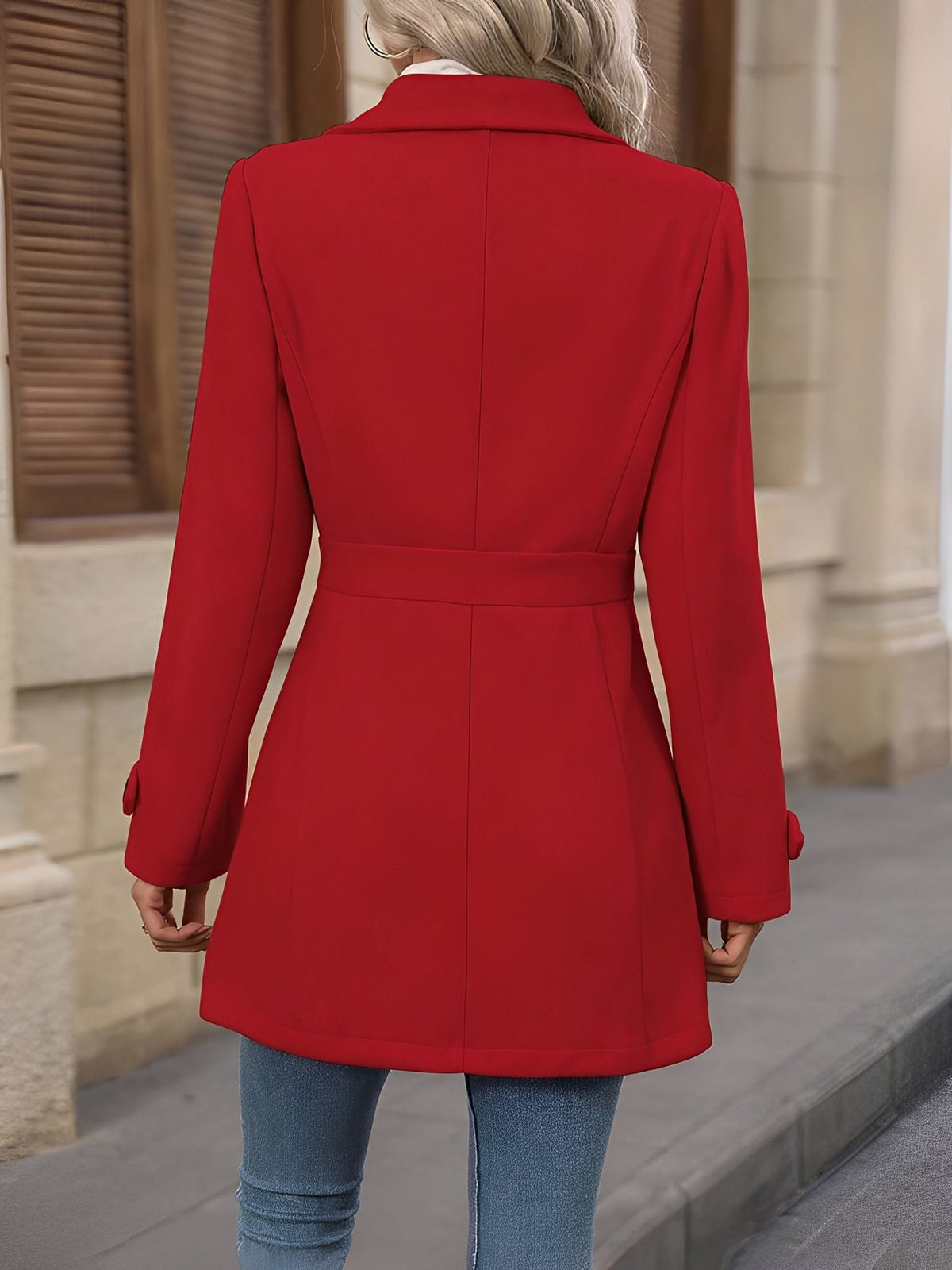 Women’s Trench Coat – Single-Breasted Coat with Adjustable Waist Tabs