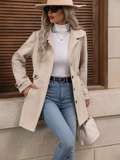 Women’s Trench Coat – Single-Breasted Coat with Adjustable Waist Tabs