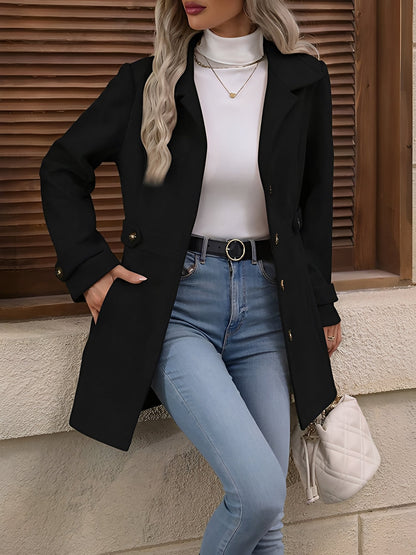 Women’s Trench Coat – Single-Breasted Coat with Adjustable Waist Tabs
