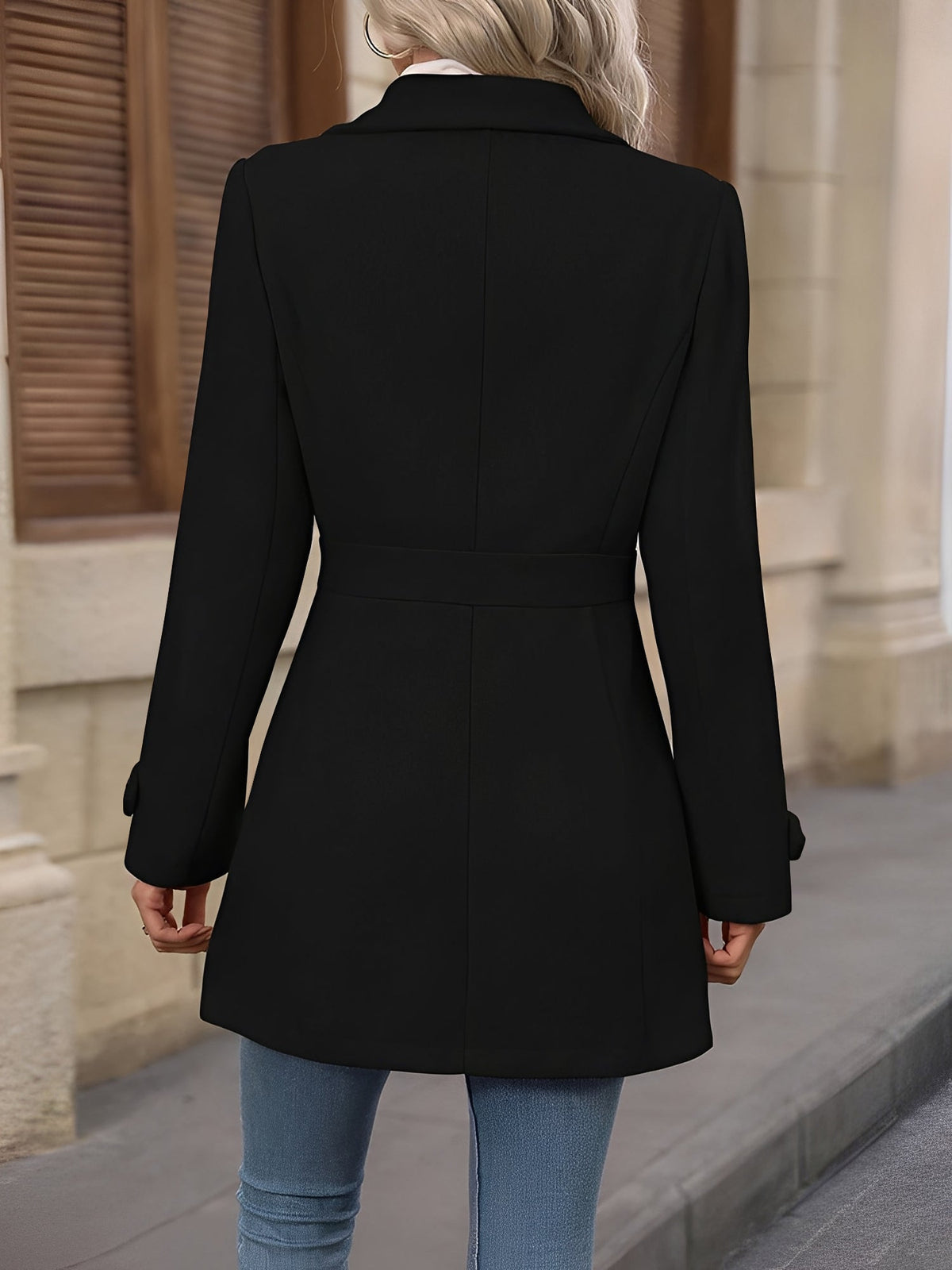 Women’s Trench Coat – Single-Breasted Coat with Adjustable Waist Tabs