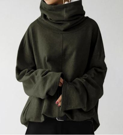 Women’s Oversized Funnel-Neck Sweatshirt – Draped Pullover with Wide Sleeves