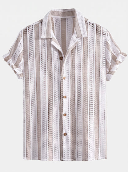 Men’s Mesh Cuban Shirt Co-Ord – Linen Blend Straight Trousers for Resort Wear