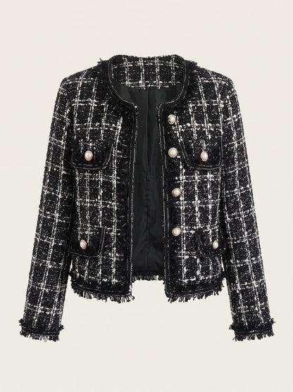 Women’s Bouclé Fringe Jacket – Cropped Textured Layer for Office and Evening Wear