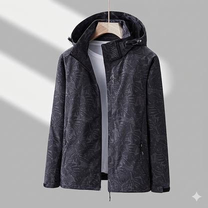 Women’s Lined Hooded Jacket – Tonal Leaf Pattern with Zip Pockets