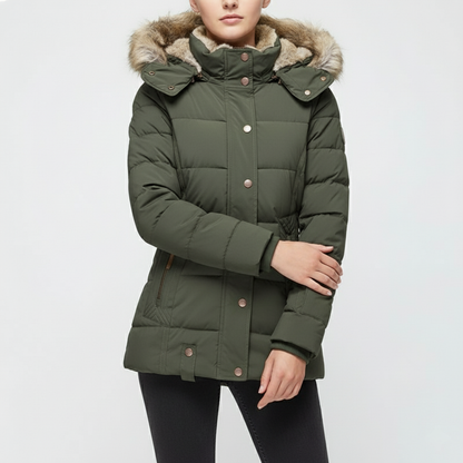 Women’s Insulated Faux-Fur Hooded Winter Jacket – Protective Quilted Layer for Cold-Weather Days