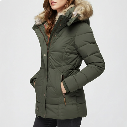 Women’s Insulated Faux-Fur Hooded Winter Jacket – Protective Quilted Layer for Cold-Weather Days