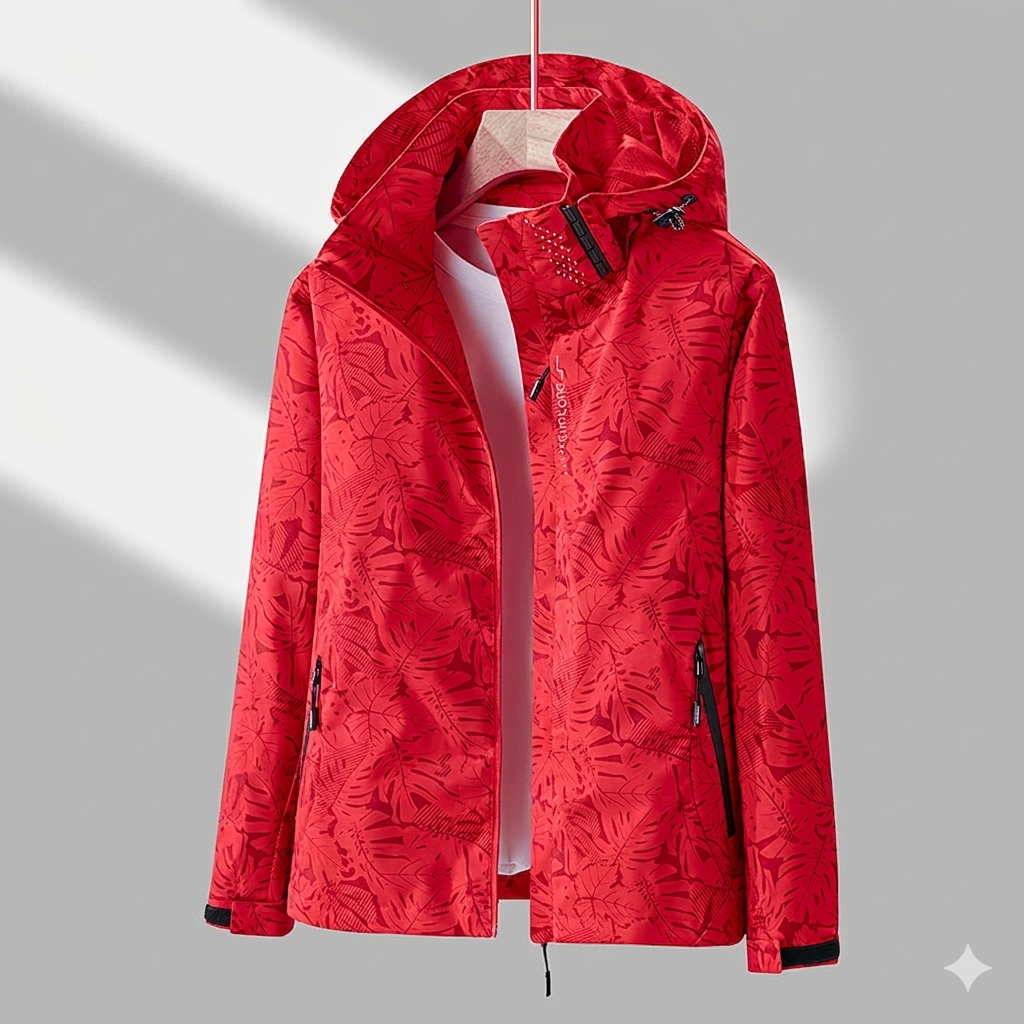 Women’s Lined Hooded Jacket – Tonal Leaf Pattern with Zip Pockets