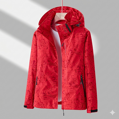Women’s Lined Hooded Jacket – Tonal Leaf Pattern with Zip Pockets