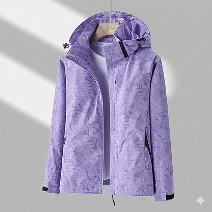 Women’s Lined Hooded Jacket – Tonal Leaf Pattern with Zip Pockets