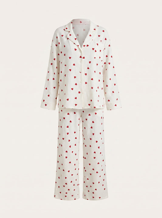 Women’s Printed Pyjama Set – Relaxed Wide-Leg Loungewear for Sleep and Home
