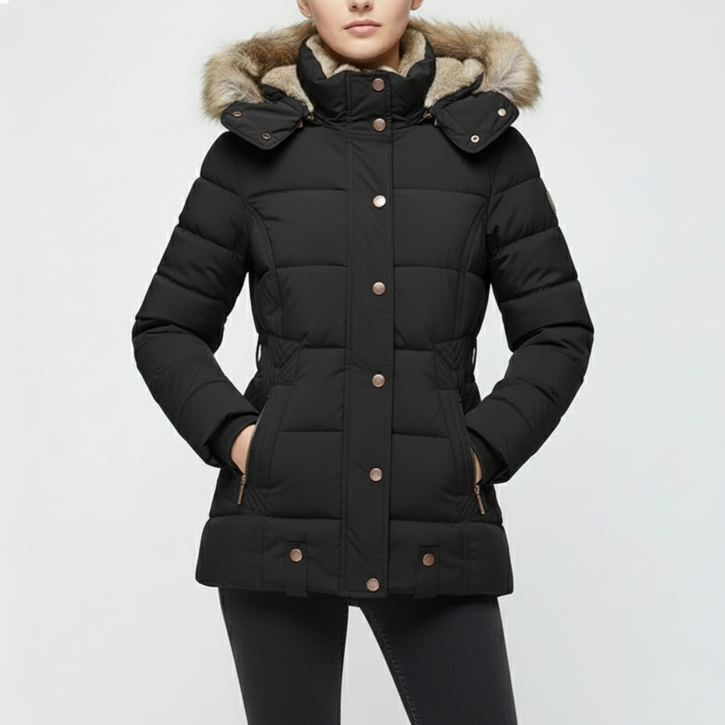 Women’s Insulated Faux-Fur Hooded Winter Jacket – Protective Quilted Layer for Cold-Weather Days