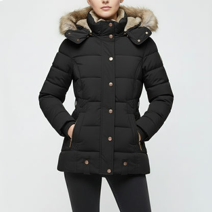Women’s Insulated Faux-Fur Hooded Winter Jacket – Protective Quilted Layer for Cold-Weather Days