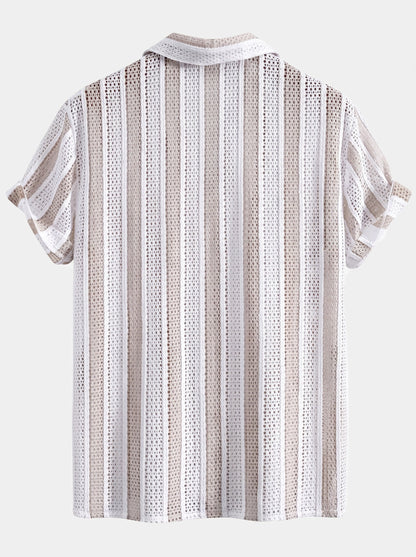 Men’s Mesh Cuban Shirt Co-Ord – Linen Blend Straight Trousers for Resort Wear