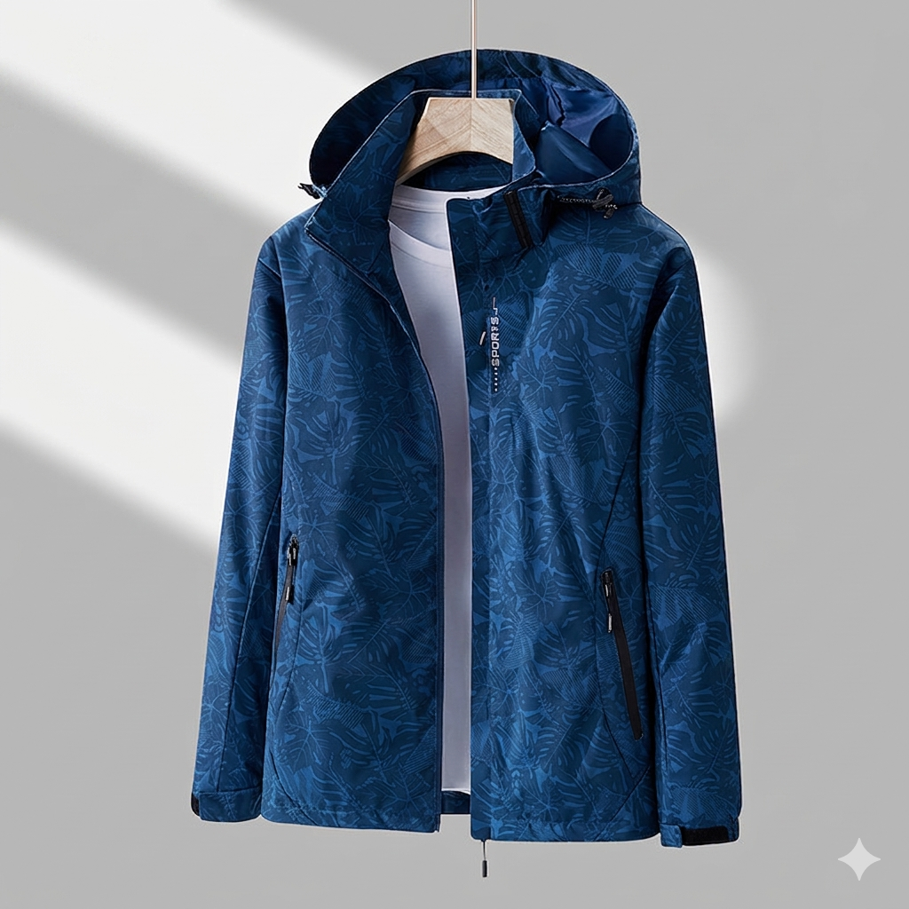 Women’s Lined Hooded Jacket – Tonal Leaf Pattern with Zip Pockets