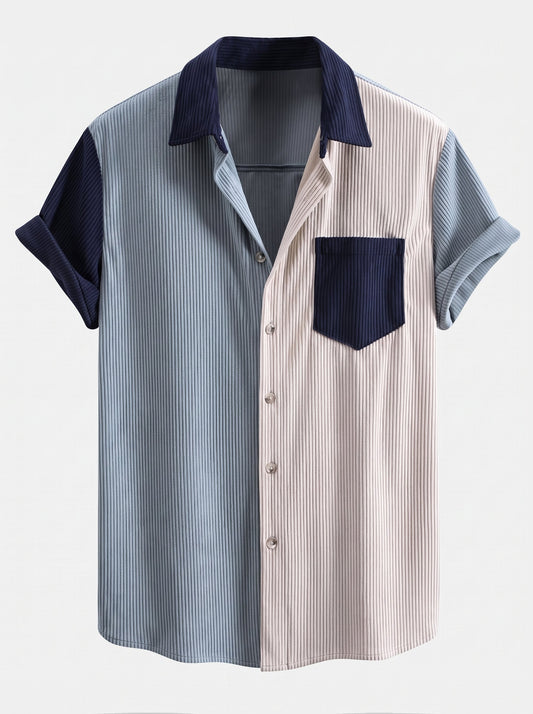 Men’s Short-Sleeve Corduroy Co-Ord Set – Button-Up Shirt with Drawstring Shorts