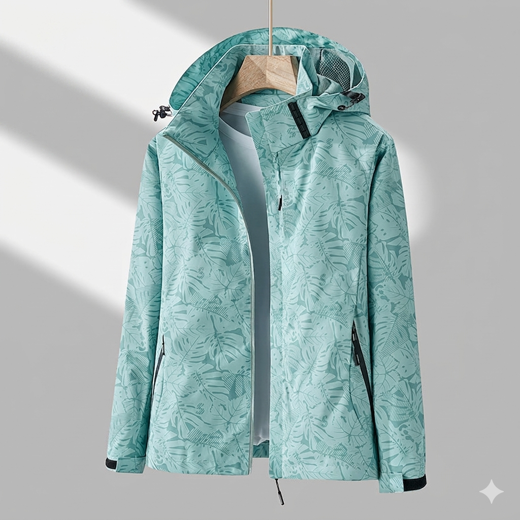 Women’s Lined Hooded Jacket – Tonal Leaf Pattern with Zip Pockets