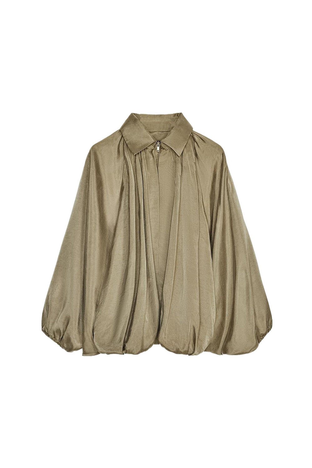 Women’s Draped Bomber Jacket – Gathered Zip-Front Layer for Spring and Autumn