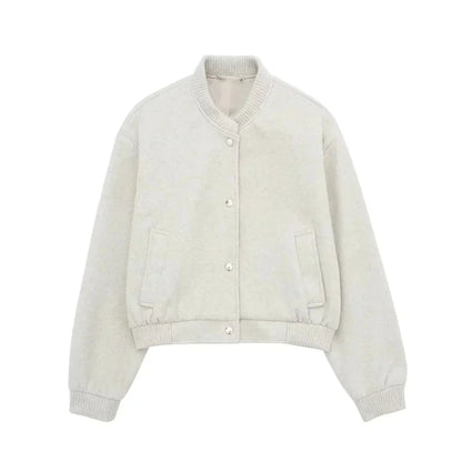 Women’s Cropped Bomber Jacket – Snap-Front Casual Layer for Spring and Autumn