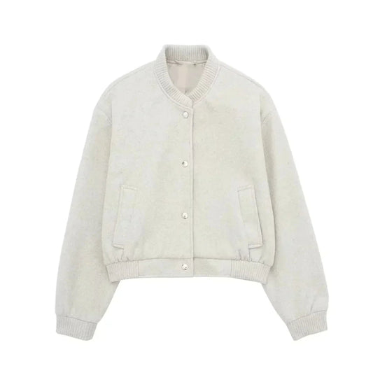 Women’s Cropped Bomber Jacket – Snap-Front Casual Layer for Spring and Autumn