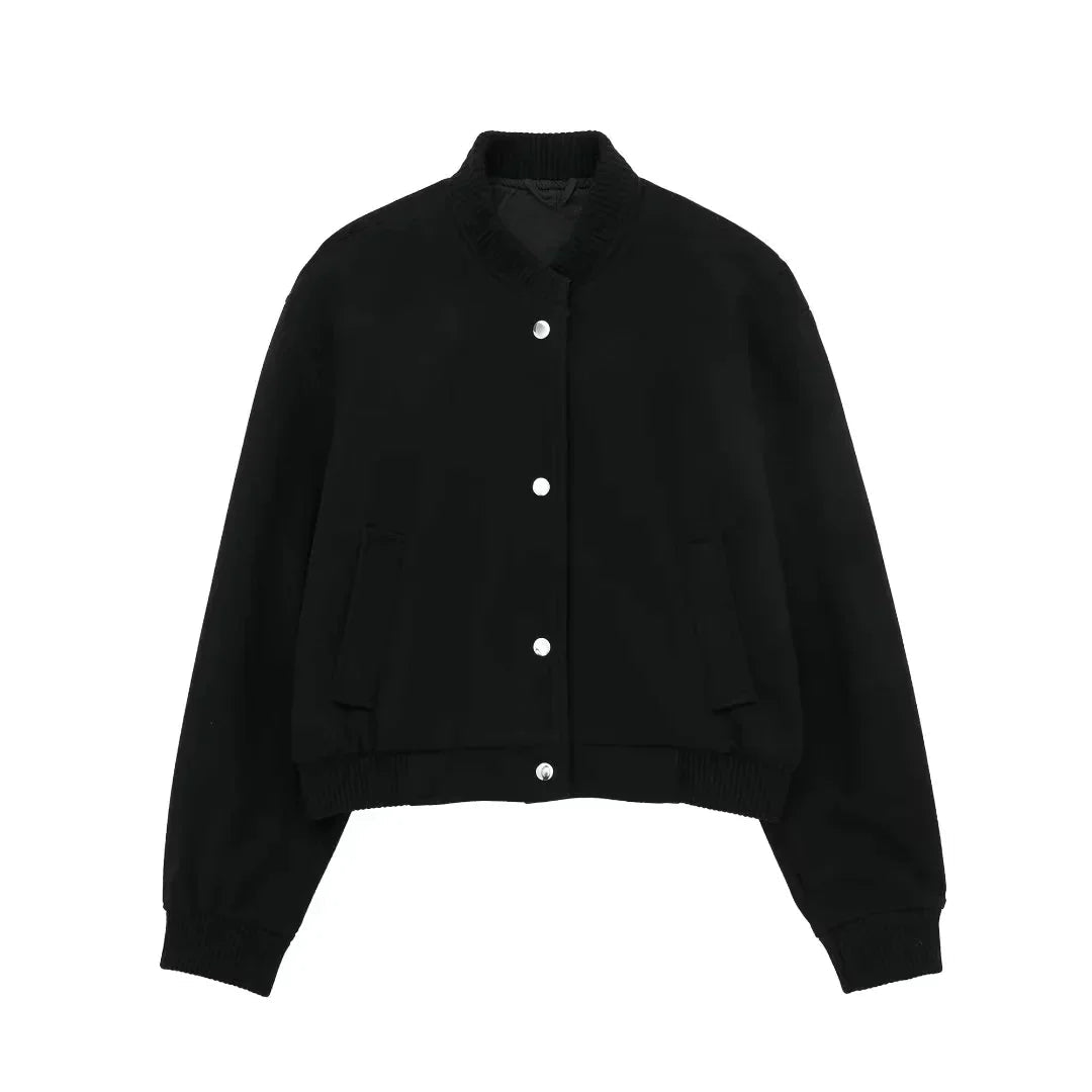 Women’s Cropped Bomber Jacket – Snap-Front Casual Layer for Spring and Autumn
