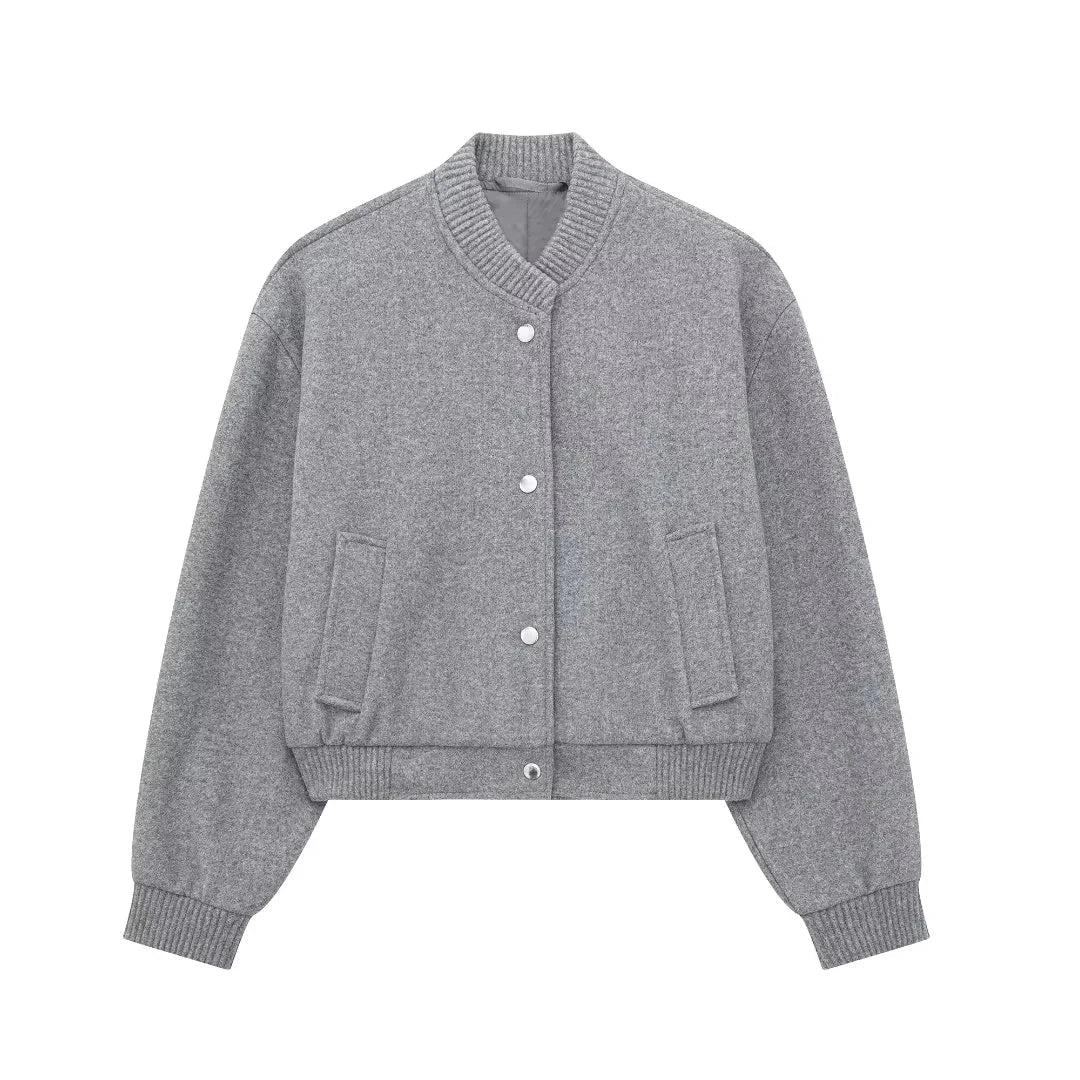 Women’s Cropped Bomber Jacket – Snap-Front Casual Layer for Spring and Autumn