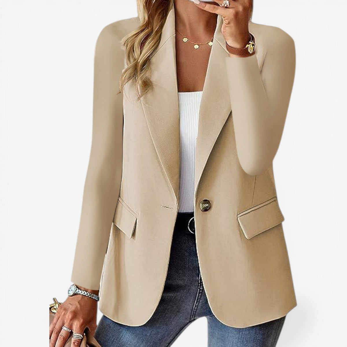 Women’s Structured Lapel Blazer – Refined Single-Button Layer for Office and Smart Casual Wear