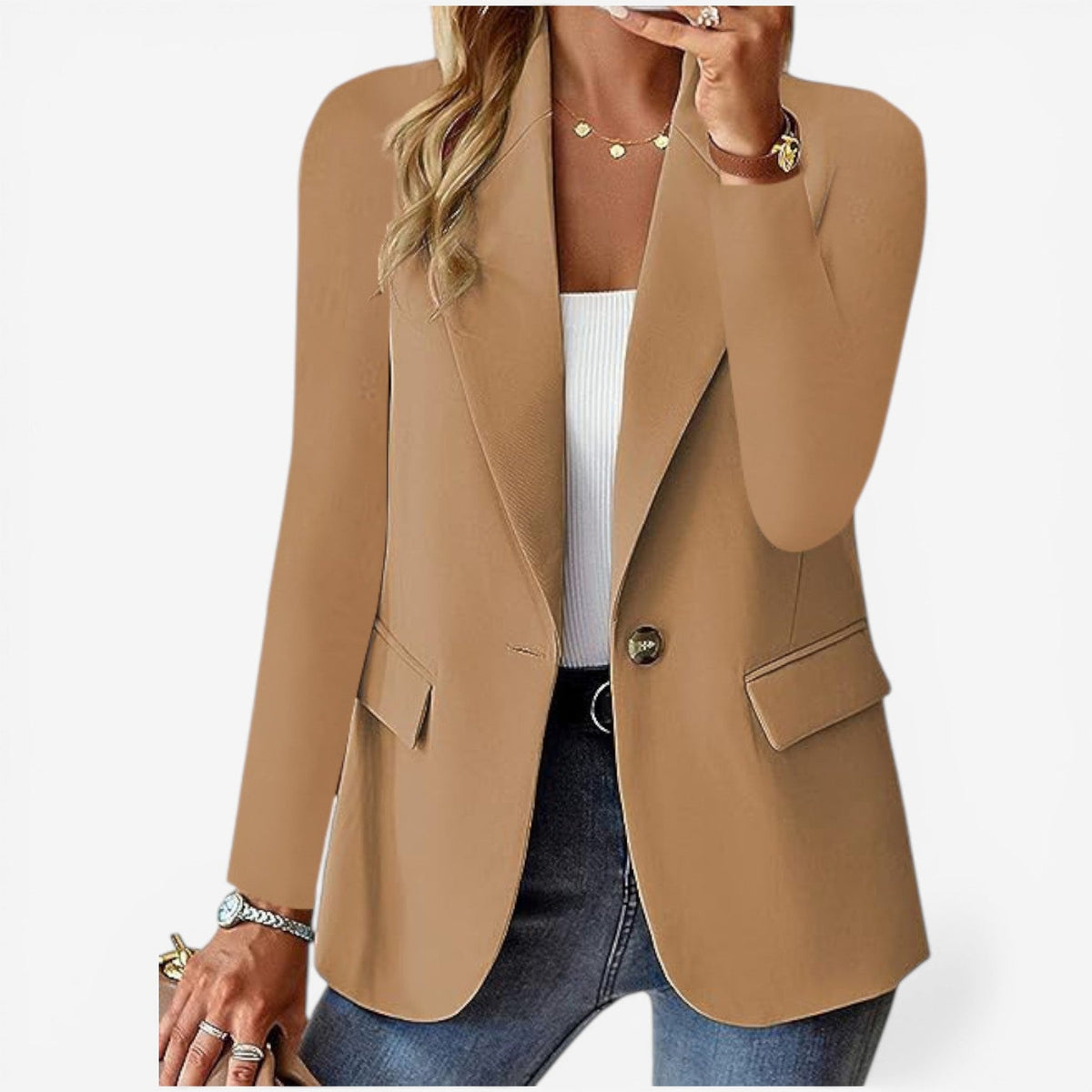 Women’s Structured Lapel Blazer – Refined Single-Button Layer for Office and Smart Casual Wear