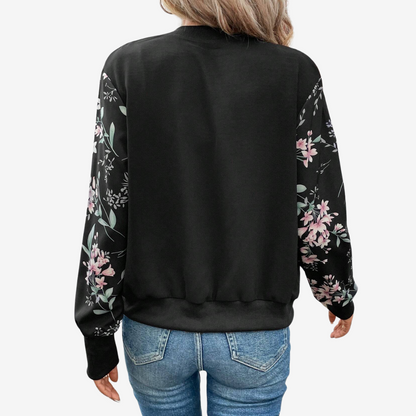 Women’s Printed Sleeve Bomber Jacket – Casual Zip-Up Layer for Everyday Wear