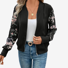 Women’s Printed Sleeve Bomber Jacket – Casual Zip-Up Layer for Everyday Wear