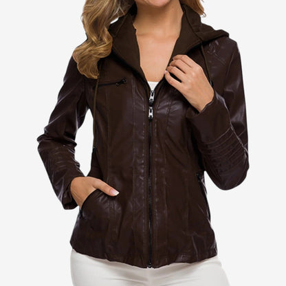 Women’s Hooded Biker Jacket – Tailored Zip-Up Layer for Spring and Autumn