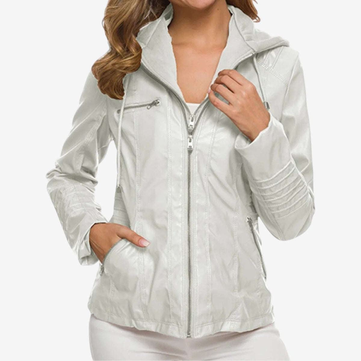 Women’s Hooded Biker Jacket – Tailored Zip-Up Layer for Spring and Autumn