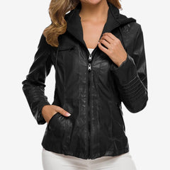 Women’s Hooded Biker Jacket – Tailored Zip-Up Layer for Spring and Autumn
