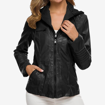 Women’s Hooded Biker Jacket – Tailored Zip-Up Layer for Spring and Autumn
