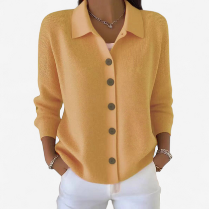 Women’s Collared Knit Cardigan – Relaxed Button-Front Layer for Spring and Autumn