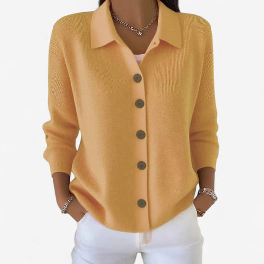 Women’s Collared Knit Cardigan – Relaxed Button-Front Layer for Spring and Autumn