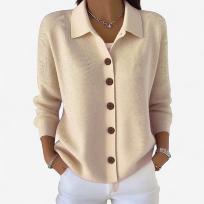 Women’s Collared Knit Cardigan – Relaxed Button-Front Layer for Spring and Autumn