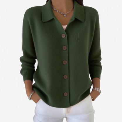 Women’s Collared Knit Cardigan – Relaxed Button-Front Layer for Spring and Autumn