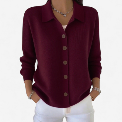 Women’s Collared Knit Cardigan – Relaxed Button-Front Layer for Spring and Autumn