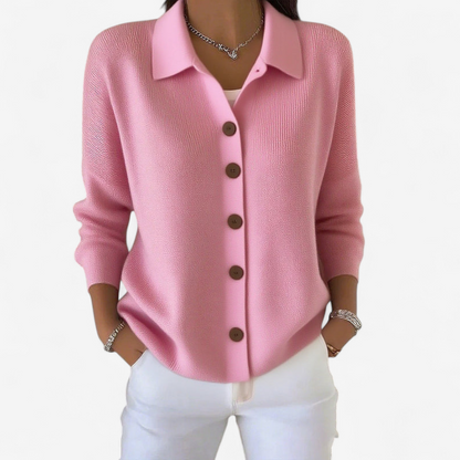 Women’s Collared Knit Cardigan – Relaxed Button-Front Layer for Spring and Autumn