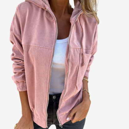 Women’s Hooded Zip Jacket – Textured Casual Layer for Spring and Autumn