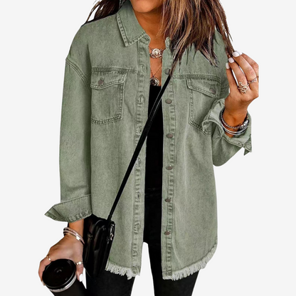 Women’s Longline Denim Shacket – Relaxed Button-Front Layer for Everyday Wear