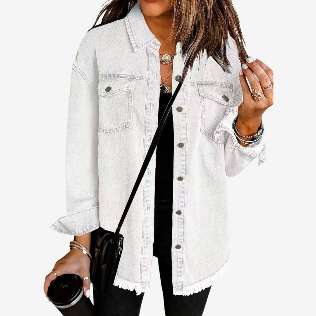 Women’s Longline Denim Shacket – Relaxed Button-Front Layer for Everyday Wear