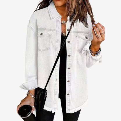 Women’s Longline Denim Shacket – Relaxed Button-Front Layer for Everyday Wear