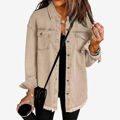Women’s Longline Denim Shacket – Relaxed Button-Front Layer for Everyday Wear