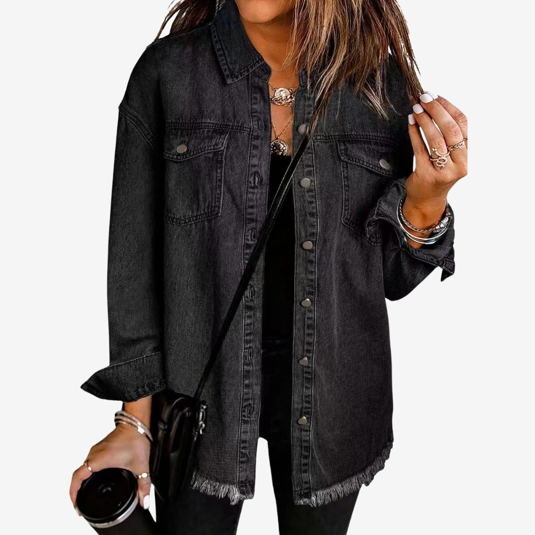 Women’s Longline Denim Shacket – Relaxed Button-Front Layer for Everyday Wear