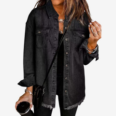 Women’s Longline Denim Shacket – Relaxed Button-Front Layer for Everyday Wear