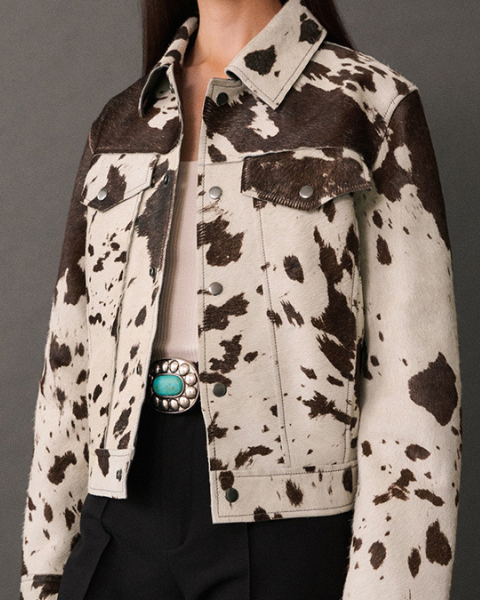 Women’s Printed Trucker Jacket – Button-Front Casual Layer for Spring and Autumn