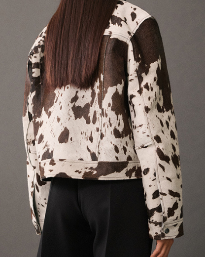 Women’s Printed Trucker Jacket – Button-Front Casual Layer for Spring and Autumn